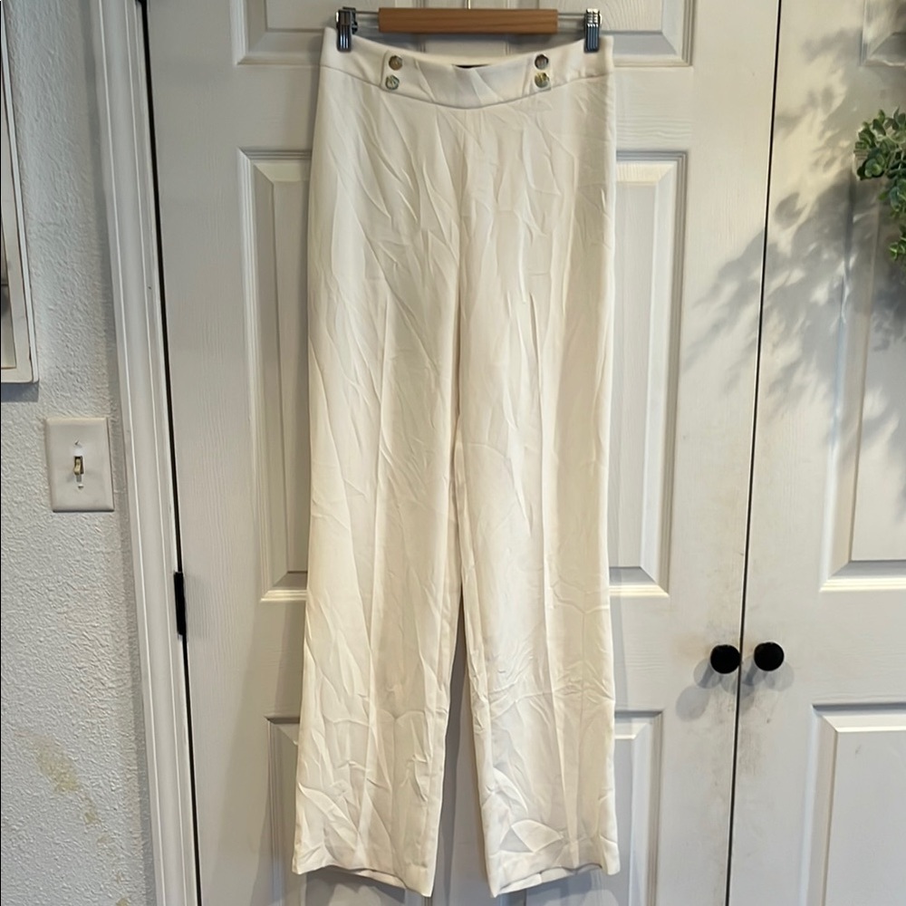 Express Cream Wide Leg Pants with High-Waisted Design